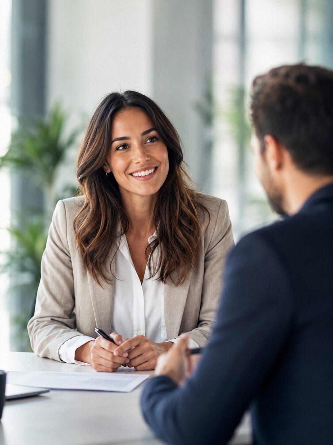Twee professionals in gesprek tijdens een overleg